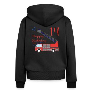 Fire engine Happy Birthday 14 - Women's Premium Organic Zip Hoodie - black - Back - Julia (174cm)