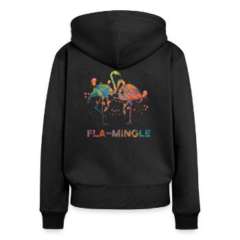 Flamant rose Fla Mingle - Sweat à capuche zippé Premium bio Femme - noir - Dos - Julia (174cm)