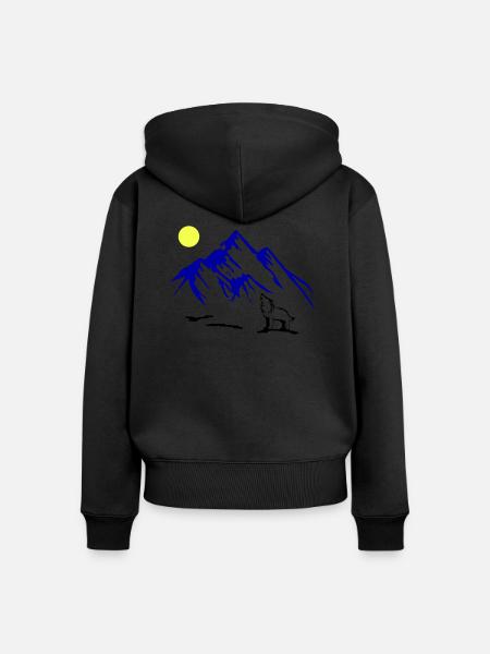 wolf vollmond - Frauen Premium Bio Zip Hoodie - Schwarz