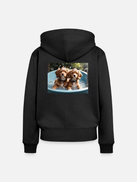 Hunde beim Baden - Frauen Premium Bio Zip Hoodie - Schwarz