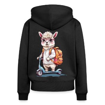 Süßes Alpaka Schüler Roller Schulweg Design - Frauen Premium Bio Zip Hoodie - Schwarz - Hinten - Julia (174cm)
