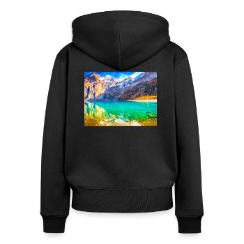 ALPEN PARADIES - Frauen Premium Bio Zip Hoodie - Schwarz - Hinten - Julia (174cm)