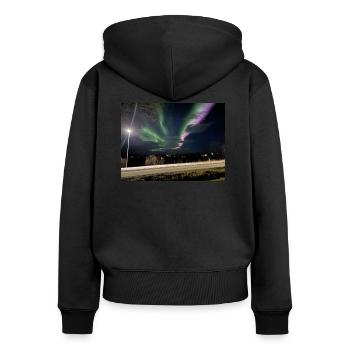 Aurores boréales aurores boréales - Sweat à capuche zippé Premium bio Femme - noir - Dos - Julia (174cm)