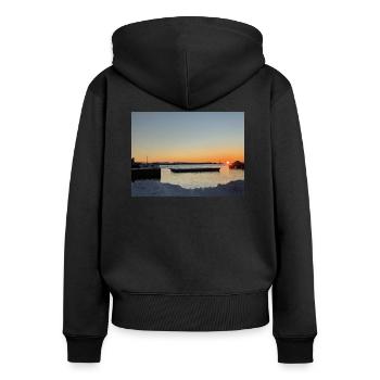 Coucher de soleil sur les Lofoten - Sweat à capuche zippé Premium bio Femme - noir - Dos - Julia (174cm)