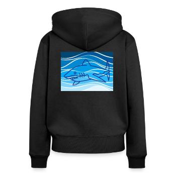 Haifisch - Frauen Premium Bio Zip Hoodie - Schwarz - Hinten - Julia (174cm)