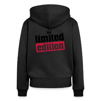 limited edition krone - Frauen Premium Bio Zip Hoodie - Schwarz - Hinten - Julia (174cm)