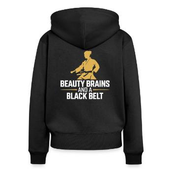 Eleganz trifft auf Schwarzgurt - Frauen Premium Bio Zip Hoodie - Schwarz - Hinten - Julia (174cm)