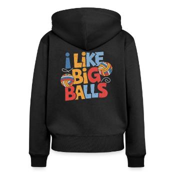 Knitting humor with cheeky charm - Women's Premium Organic Zip Hoodie - black - Back - Julia (174cm)