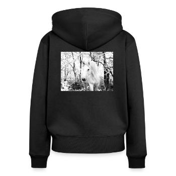 weißes Pferd im Winterwald - Frauen Premium Bio Zip Hoodie - Schwarz - Hinten - Julia (174cm)