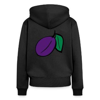Pflaume - Frauen Premium Bio Zip Hoodie - Schwarz - Hinten - Julia (174cm)