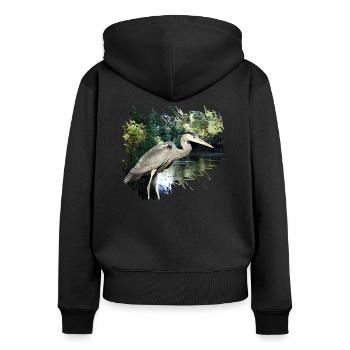 Der Graureiher ist kein Zugvogel mehr - Frauen Premium Bio Zip Hoodie - Schwarz - Hinten - Julia (174cm)