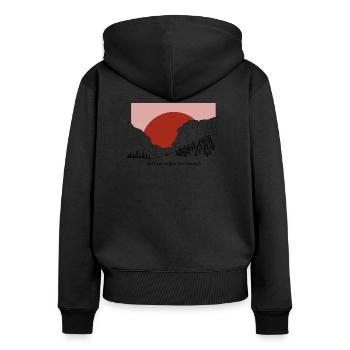 Montagne Vallée Forêt Graphiques Mountain Valley Forest - Sweat à capuche zippé Premium bio Femme - noir - Dos - Julia (174cm)