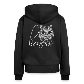 Lunettes de soleil lionne - Sweat à capuche zippé Premium bio Femme - noir - Dos - Julia (174cm)