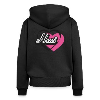 Kosename Hasi Herz - Frauen Premium Bio Zip Hoodie - Schwarz - Hinten - Julia (174cm)