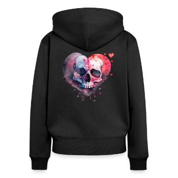 Totenkopf Kunst Design Aquarell - Frauen Premium Bio Zip Hoodie - Schwarz - Hinten - Julia (174cm)