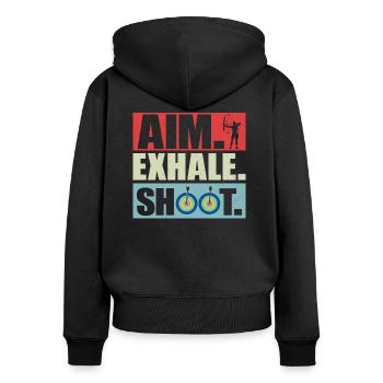 Aim Exhale Shoot. Archery Target Bow & Arrows - Frauen Premium Bio Zip Hoodie - Schwarz - Hinten - Julia (174cm)