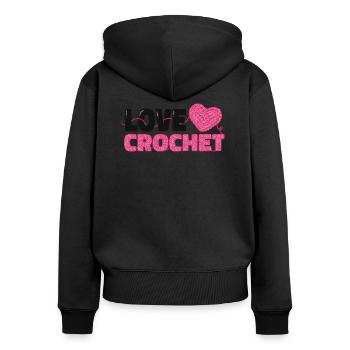 Love crochet heart pattern - Frauen Premium Bio Zip Hoodie - Schwarz - Hinten - Julia (174cm)