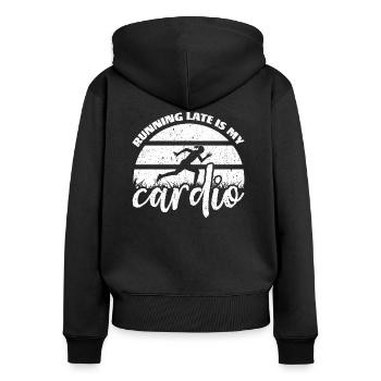 Courir en retard, c’est mon cardio - Sweat à capuche zippé Premium bio Femme - noir - Dos - Julia (174cm)