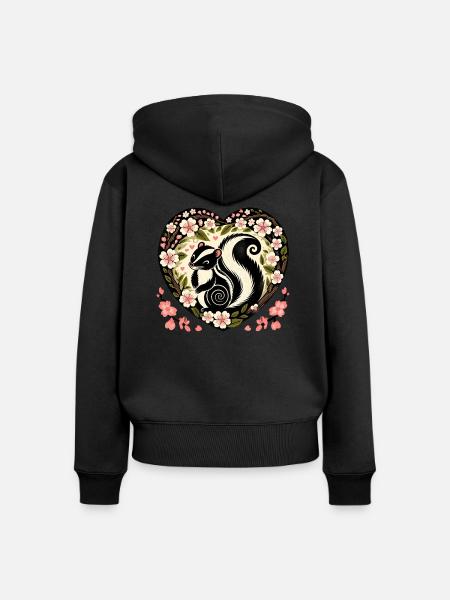 Frühling Skunk Kirschblüten - Frauen Premium Bio Zip Hoodie - Schwarz