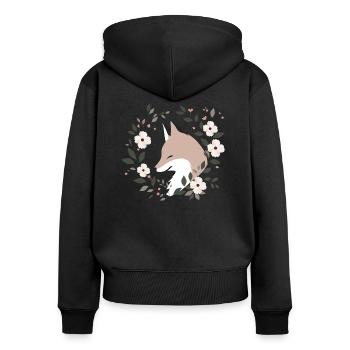 Fuchs mit Blumen - Frauen Premium Bio Zip Hoodie - Schwarz - Hinten - Julia (174cm)