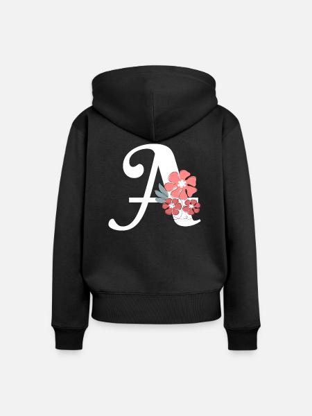 Minimalistischer Blumenbrief - Frauen Premium Bio Zip Hoodie - Schwarz