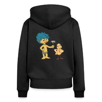 Plumps & Küken Blume - Frauen Premium Bio Zip Hoodie - Schwarz - Hinten - Julia (174cm)