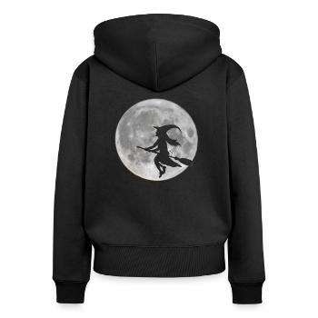 Voler sorcière en face de la lune - Sweat à capuche zippé Premium bio Femme - noir - Dos - Julia (174cm)