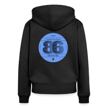 vignette 1986 France rétro vintage voiture - Sweat à capuche zippé Premium bio Femme - noir - Dos - Julia (174cm)