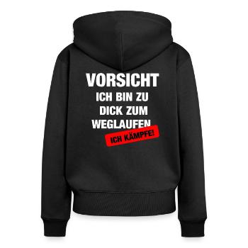 Attention, je me bats. Je ne fuis pas - Sweat à capuche zippé Premium bio Femme - noir - Dos - Julia (174cm)