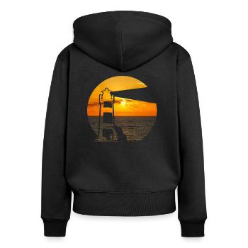 Phare sur la mer double exposition - Sweat à capuche zippé Premium bio Femme - noir - Dos - Julia (174cm)