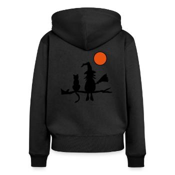 Hexe mit Katze - Frauen Premium Bio Zip Hoodie - Schwarz - Hinten - Julia (174cm)