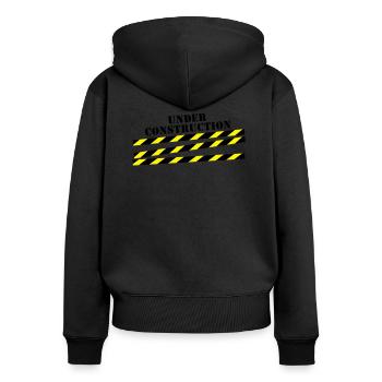 under_construction__f2 - Frauen Premium Bio Zip Hoodie - Schwarz - Hinten - Julia (174cm)