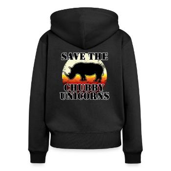 SAVE THE CHUBBY UNICORNS - Frauen Premium Bio Zip Hoodie - Schwarz - Hinten - Julia (174cm)