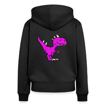 Dinosaure violet - Sweat à capuche zippé Premium bio Femme - noir - Dos - Julia (174cm)