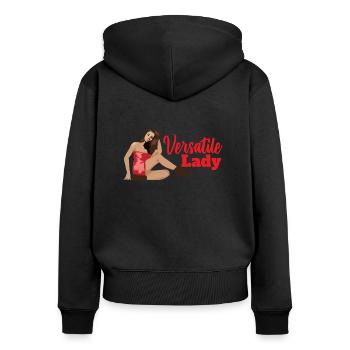 Aircraft Nose Art Polyvalente Dame - Idée cadeau - Sweat à capuche zippé Premium bio Femme - noir - Dos - Julia (174cm)