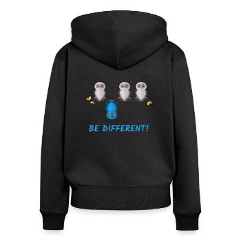 Be Different Eulen Rebell Anarchie Einzigartig - Frauen Premium Bio Zip Hoodie - Schwarz - Hinten - Julia (174cm)