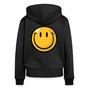 Smiley big smile - Frauen Premium Bio Zip Hoodie - Schwarz - Hinten - Julia (174cm)