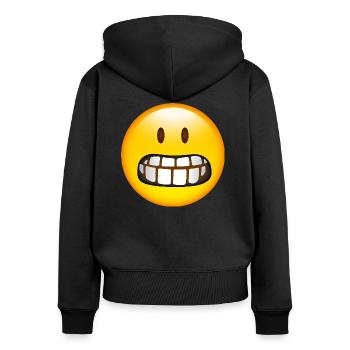 Smiley Glossy Fear - Frauen Premium Bio Zip Hoodie - Schwarz - Hinten - Julia (174cm)