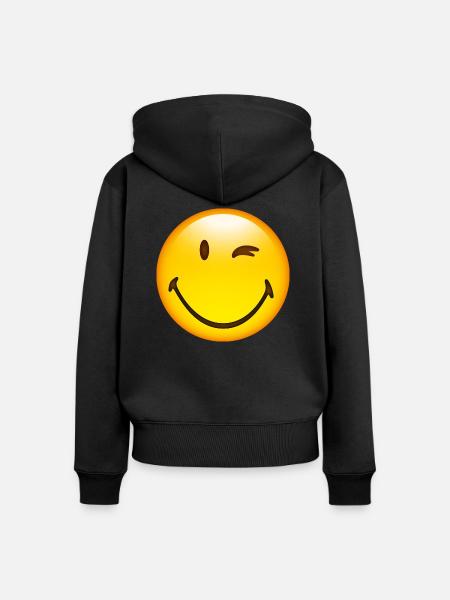 Smiley Glossy Happy Blink - Frauen Premium Bio Zip Hoodie - Schwarz
