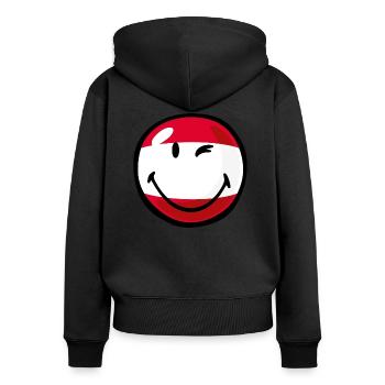 Smiley Flag Austria - Frauen Premium Bio Zip Hoodie - Schwarz - Hinten - Julia (174cm)