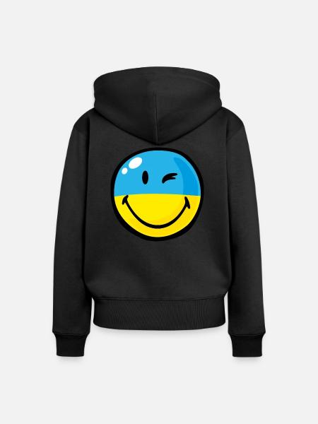 Smiley Ukraine - Frauen Premium Bio Zip Hoodie - Schwarz