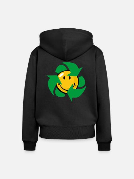 Smiley Recycle - Frauen Premium Bio Zip Hoodie - Schwarz