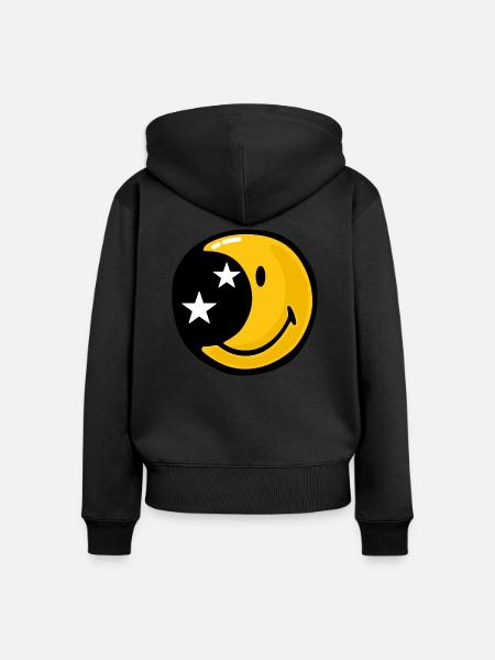 Smiley Moon Stars - Frauen Premium Bio Zip Hoodie - Schwarz