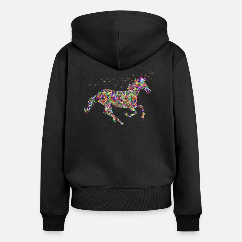 Licorne arc-en-ciel - Sweat à capuche zippé Premium bio Femme - noir