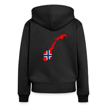 Drapeau et carte de la Norvège - Sweat à capuche zippé Premium bio Femme - noir - Dos - Julia (174cm)