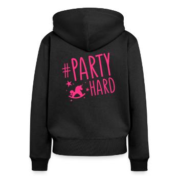 unicorn party hard design - Frauen Premium Bio Zip Hoodie - Schwarz - Hinten - Julia (174cm)