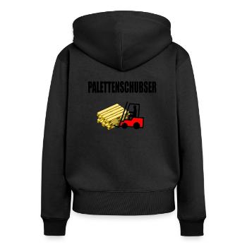 Palettenschubser - Frauen Premium Bio Zip Hoodie - Schwarz - Hinten - Julia (174cm)