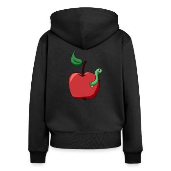 Apfel und Wurm - Frauen Premium Bio Zip Hoodie - Schwarz - Hinten - Julia (174cm)