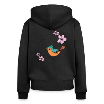 Singender Vogel - Frauen Premium Bio Zip Hoodie - Schwarz - Hinten - Julia (174cm)