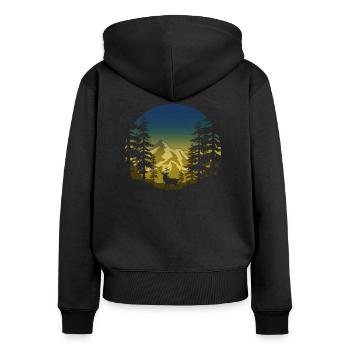 Cerf dans la forêt (rond / bleu-jaune) - Sweat à capuche zippé Premium bio Femme - noir - Dos - Julia (174cm)